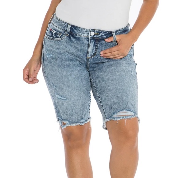 Slink Jeans Frayed Hem Bermuda Jean Shorts 18 - Picture 1 of 12